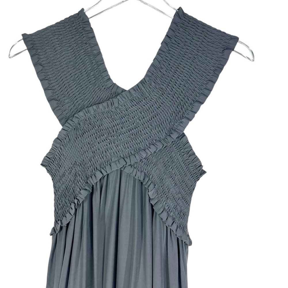 FLAWLESS Grey Rouched Grey Sleeveless Tank Maxi Dress Small off the shoulder